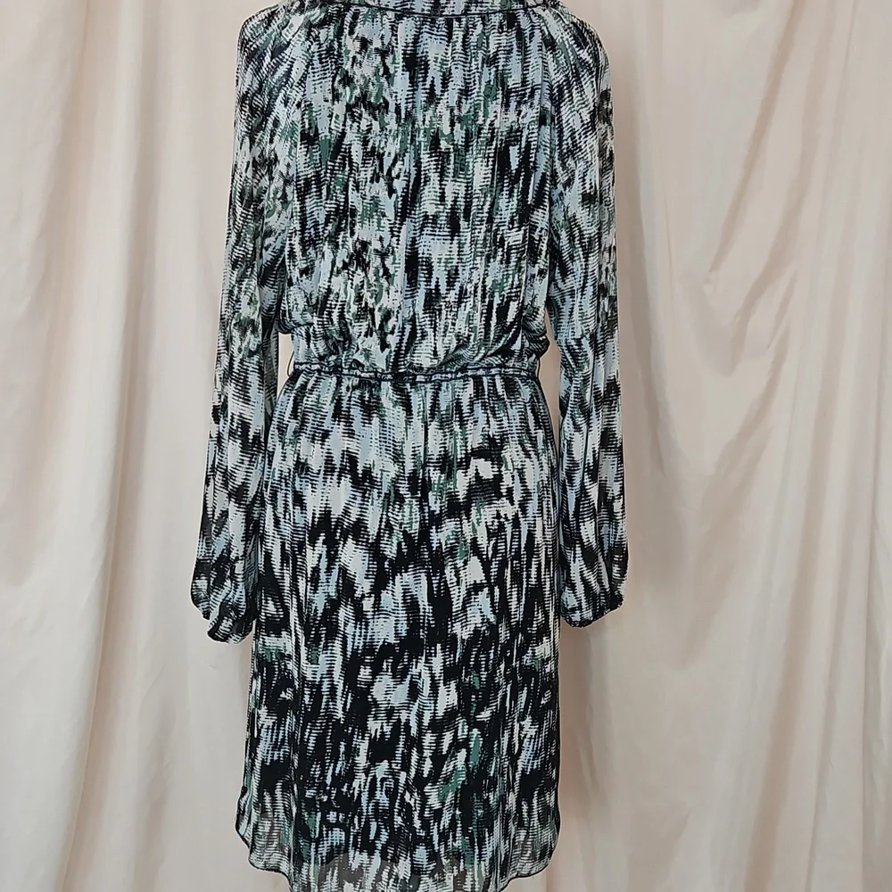 Max Edition Abstract Blouson Dress Womens Large Cinched Waist Long Sleeve Office